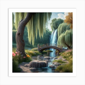 River Surrounded By Willow Trees More Trees 2 Art Print