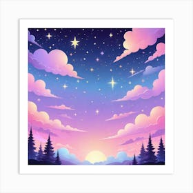 Sky With Twinkling Stars In Pastel Colors Square Composition 199 Art Print