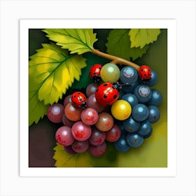 Ladybugs On Grapes Art Print