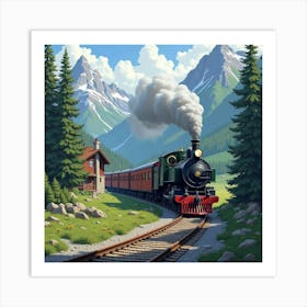 Rustic Locomotive Approaching A Quaint Mountain Village 1 Art Print