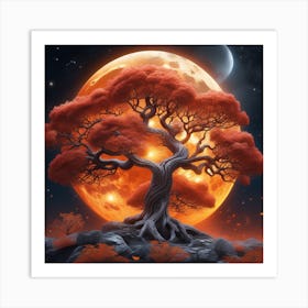 Tree ORANGE On Moon Ultra Art Print
