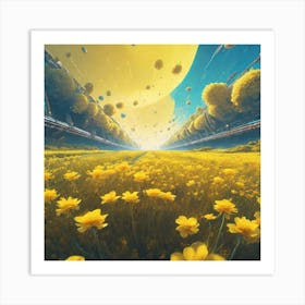 Yellow Flowers In Space Art Print