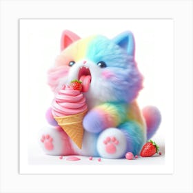 Rainbow Cat Eating Ice Cream Art Print