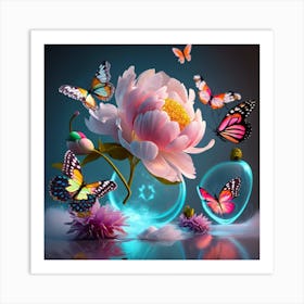 Peonies And Butterflies Art Print