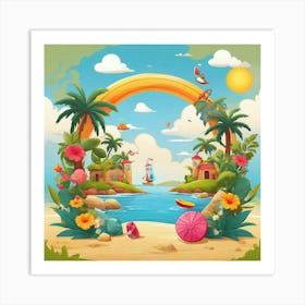 Cartoon Summer Background Art Print