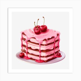 Pink Cake With Cherries 3 Art Print