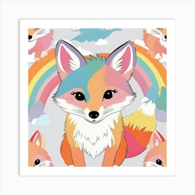 Rainbow Foxes Art Print