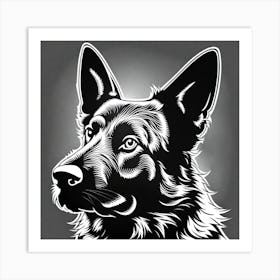 German Shepherd, Black and white illustration, Dog drawing, Dog art, Animal illustration, Pet portrait, Realistic dog art Art Print
