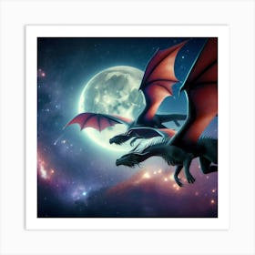 Two Dragons Flying In Space Art Print