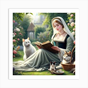 Cat Lady Reading A Book Art Print