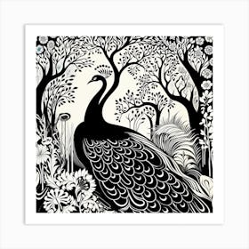 Peacock In The Forest Art Print