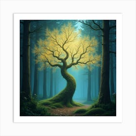 An Ethereal Tree With Branches Of Luminous, Flowing Energy In A Mystical Forest Art Print