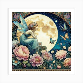 Fairy At The Moon Art Print