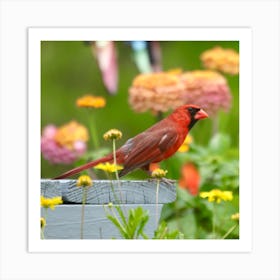  Cardinal Bird in my Garden Art Print