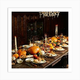 A Beautifully Prepared Thanksgiving Banquet Seated Under The Warm Glow Of Recessed Lighting In A Rus (6) Art Print