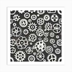 White Gears On A Black Background 1 Art Print