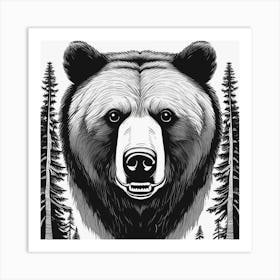 Bear Head In The Forest Art Print