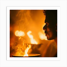 Man With Flames Art Print