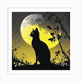 Cat In The Moonlight 2 Art Print