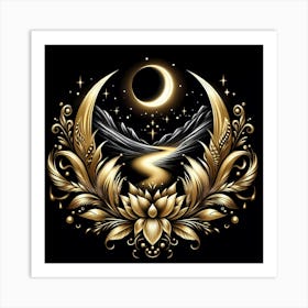 Moon And Lotus Art Print