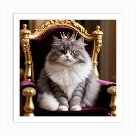 Leonardo Phoenix 09 A Majestic Fluffy Grey And White Cat Sits 0 Poster