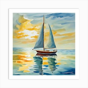 Sailboat Boat Sailing Sea Ocean Yacht Water Sky Travel Art Print