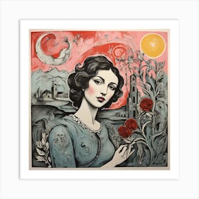 'The Moon And Roses' Art Print