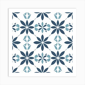 Blue And White Floral Pattern Art Print