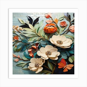 Painting of flowers in mosaic art 01 Art Print