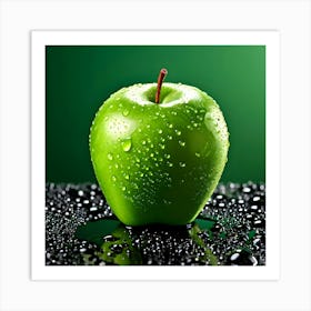 Green Apple With Water Droplets Art Print