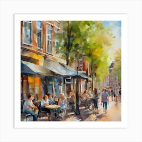 Amsterdam Cafes.Amsterdam city.summer. Cafes. Passersby, sidewalks. Oil colors. 11 Art Print