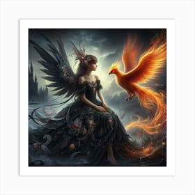 Portrays A Young Fairy Alongside A Phoenix 3 Art Print