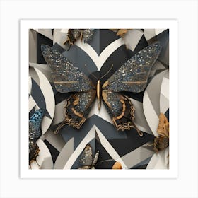 Butterflies And Geometric Shapes Art Print