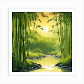 A Stream In A Bamboo Forest At Sun Rise Square Composition 194 Art Print