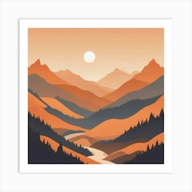 Misty mountains background in orange tone 19 Art Print