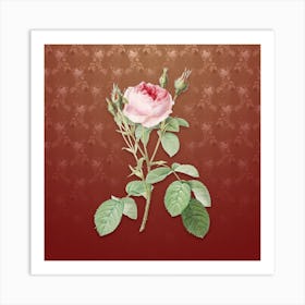 Vintage Double Moss Rose Botanical on Falu Red Pattern n.0635 Art Print