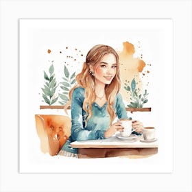 Girl In Coffee Shop Painting Art Print