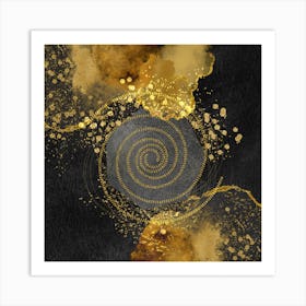 Abstract Gold Swirl On Black Background Art Print