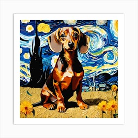 Starry Night Dachshund 1 Art Print