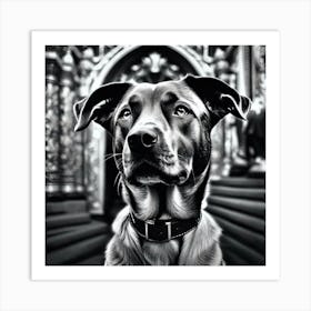 Black And White Dog Portrait Art Print