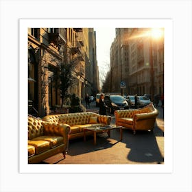 Golden Sofas In The City Art Print