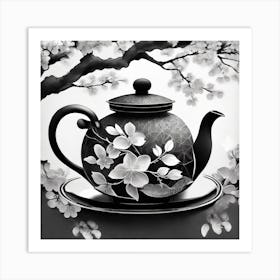 Firefly An Intricate Modern Beautiful Japanese Teapot, Modern, Illustration, Sakura Garden Backgroun Art Print