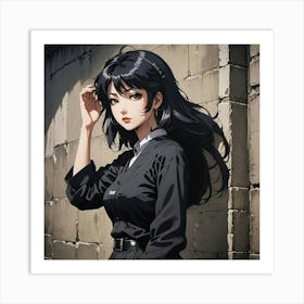 Anime Girl With Black Hair Art Print