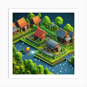 Isometric Village Art Print