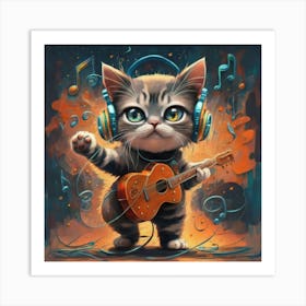 Kitten Playing Guitar Art Print