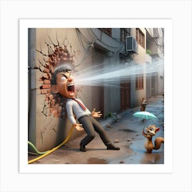 Cartoon Man With A Hose 1 Art Print