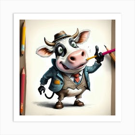 Cartoon Cow Drawing 1 Art Print