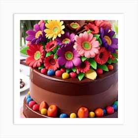 Birthday Cake With Flowers Art Print