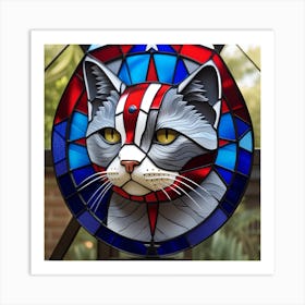 Cat, Pop Art 3D stained glass cat superhero limited edition 3/60 Art Print