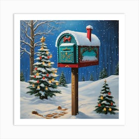 Nostalgic Winter Mailbox Painting A Festive Christmas Scene Art Print